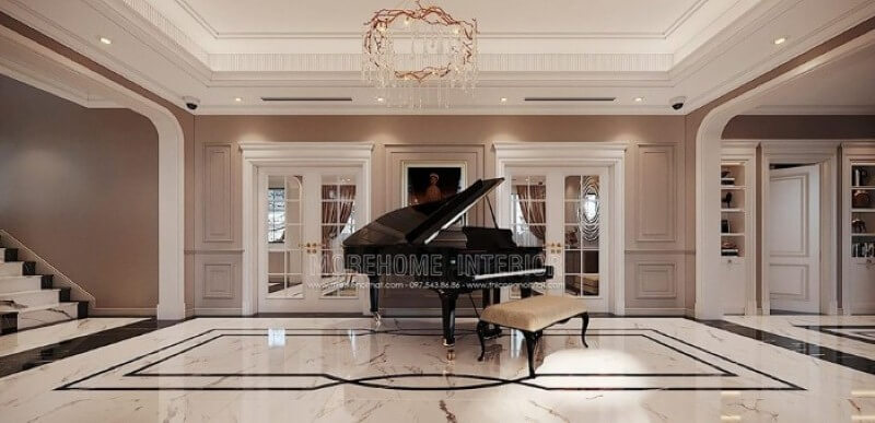 Trang trí không gian để bàn piano đẹp trong biệt thự Vinhomes Imperia Hải Phòng. Mẫu nội thất biệt thự đẹp