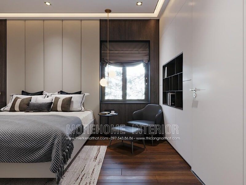 Đèn thả cao cấp phòng ngủ đẹp vừa giúp gia chủ có giấc ngủ êm ái vừa tạo khoảng sáng cần thiết cho không gian đọc sách căn phòng.