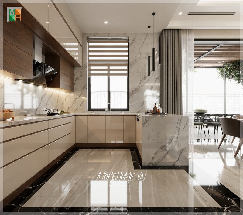 Kiểu dáng độc đáo của đá ốp bếp vân mây sẽ khiến các mẹ có động lực và hứng thú để nấu những bữa ăn ngon cho cả gia đình.