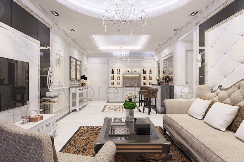 Kệ ti vi đẹp được kiến trúc sư thiết kế mang đặc trưng của phong cách tân cổ điển độc đáo