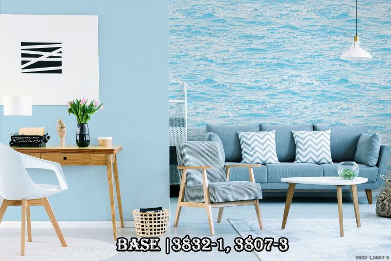 Sự kết hợp giữa 2 mẫu giấy dán tường 3832-1 và 3807-3 làm cho phòng khách của bạn trong bắt mắt và tươi mới hơn.